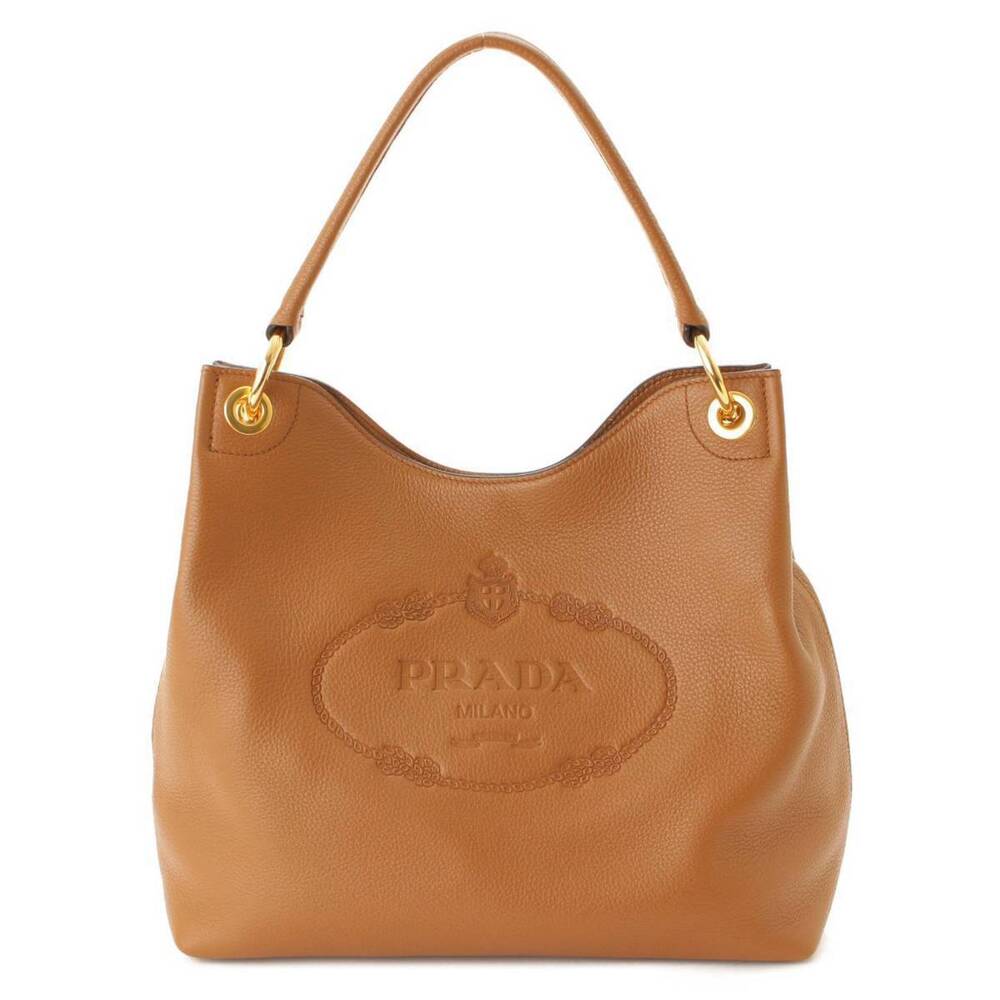 Prada VITELLO PHENIX Leather Hobo Shoulder Bag Brown